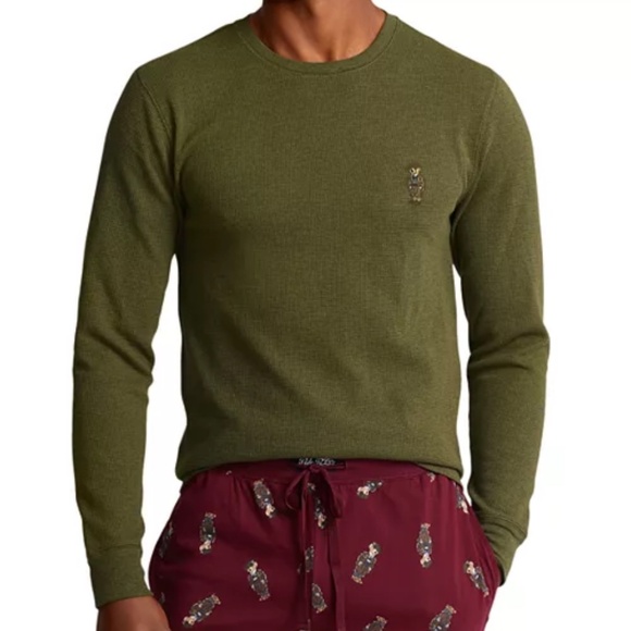Polo Ralph Lauren Waffle Knit Polo Bear Embroidered Long Sleeve - Picture 2 of 9